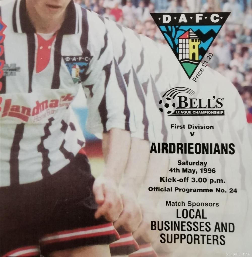 Match programme front cover from Dunfermline v Airdrie, 4 May 1996