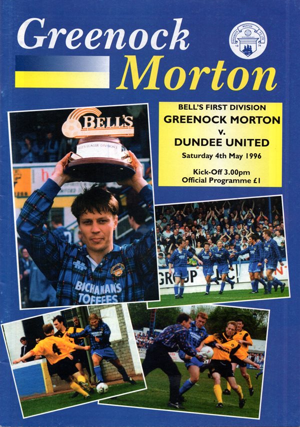 Match programme front cover from Greenock Morton v Dundee United, 4 May 1996