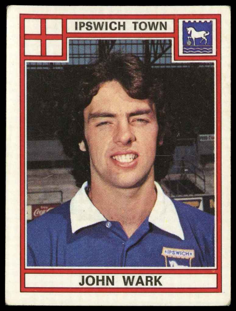 Football sticker of John Wark in his Ipswich Town playing days.